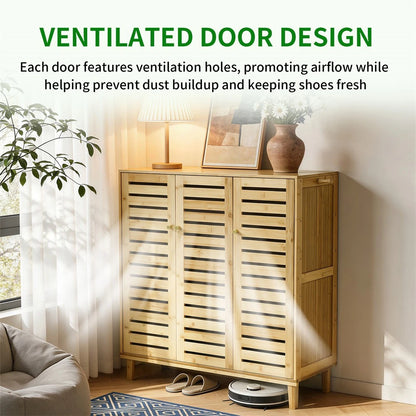 5-Tier Ventilated Shoe Organizer Cabinet Freestanding Bamboo Shoe Storage Rack