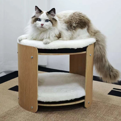 2 Tier Elevated Cat Bed for Indoor Cats with Soft Plush Mats
