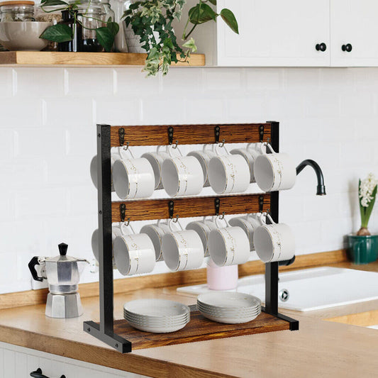 Buy Online Mug Holder Stand – Wood & Metal, 16 Hooks AU