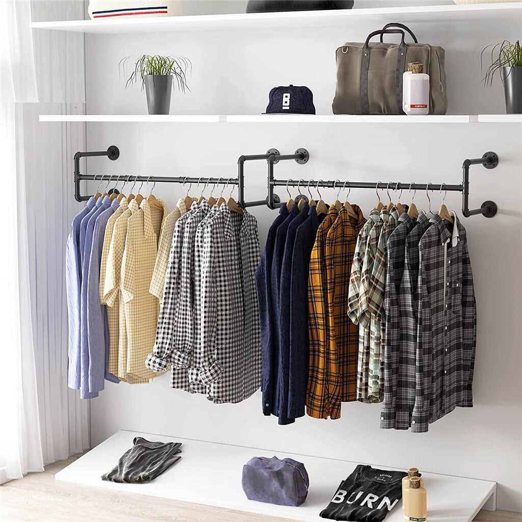 P&P Super Space-Saving Wall-Mounted Clothes Rack Detachable Garment Bar for Retail