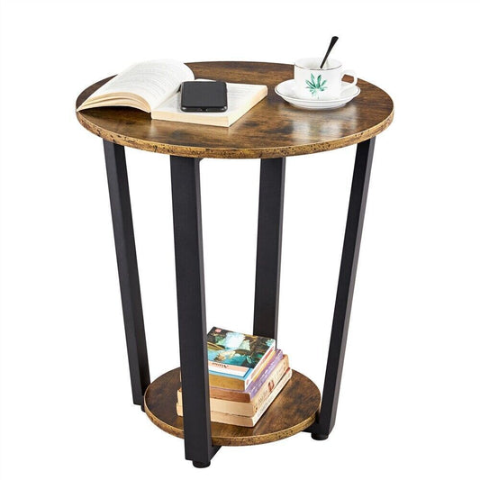 Round 2-Tier Metal Sofa Desk w/Storage