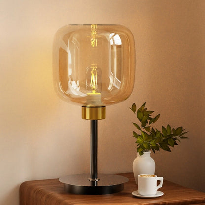 Industrial Bedside Table Lamp with Amber Glass