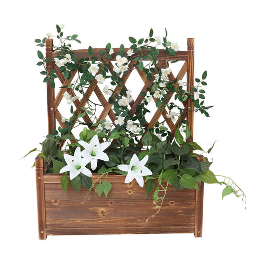 P&P Large Wooden Planter Box Stand Flowerpot Box w/ Trellis Support Patio Lattice