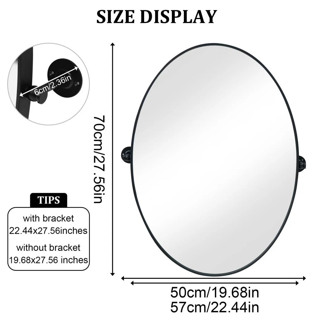 Matte Black Pivot Oval Wall Mirror - Tilting Bathroom Mirror (Horizontal / Vertical)