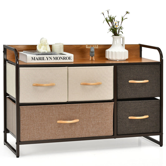 5-drawer-dresser-storage-2-tier-organizer-tower-steel-frame-wooden-top