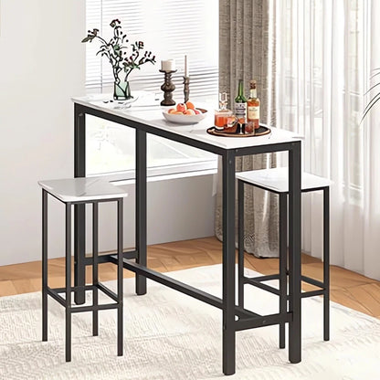 Glossy White Rectangular Bar Table With Footrests For Comfortable Modern Dining