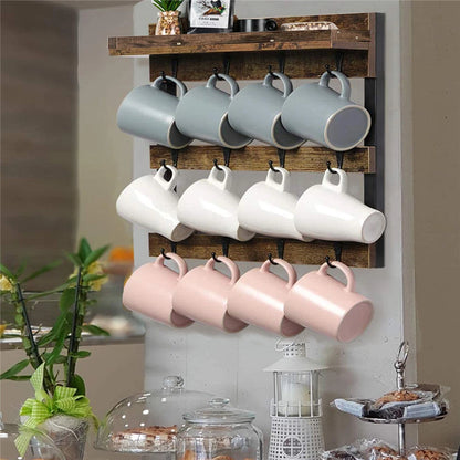 Wall Mounted Shelf Mug Cup Cupboard Kitchen Organiser Hooks Hanging Rack Holder