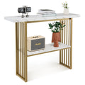Console Table 2-Tier Beside Sofa Table with Faux Marble Tabletop Hallway