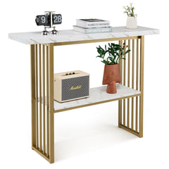 Console Table 2-Tier Beside Sofa Table with Faux Marble Tabletop Hallway