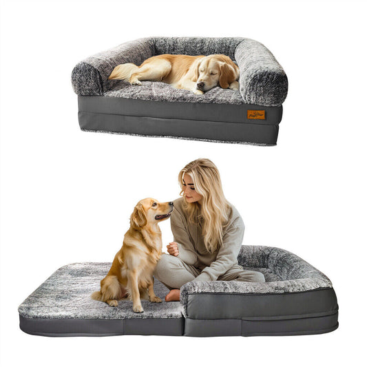 P&P 180CM XXXL Foldable Human Dog Bed Orthopedic Dog Sofa Bed with Bolstered Pillow