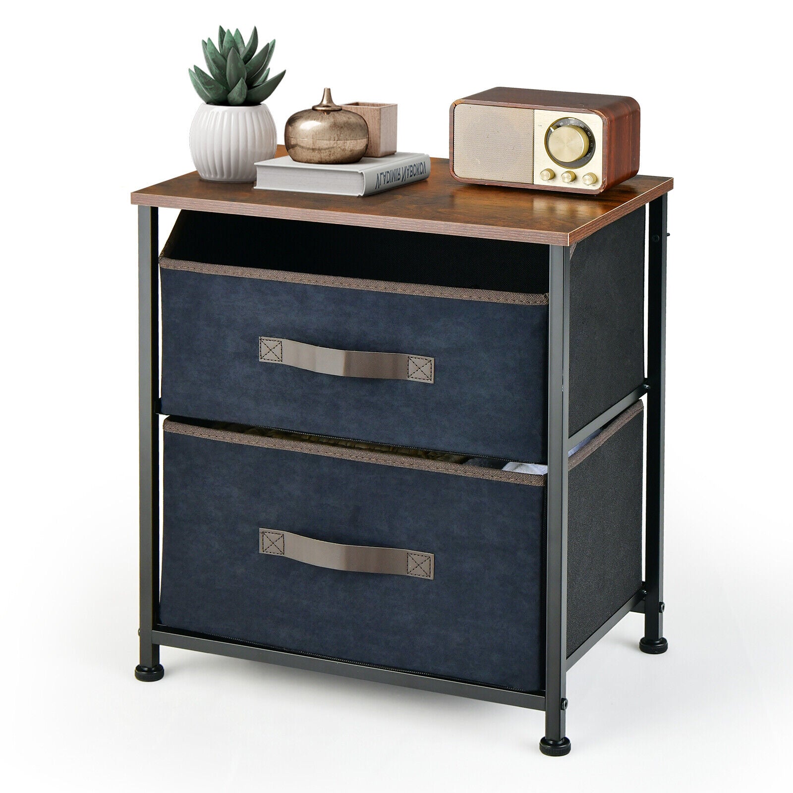 Nightstand Side Table with 2 Pull-Out Fabric Drawers