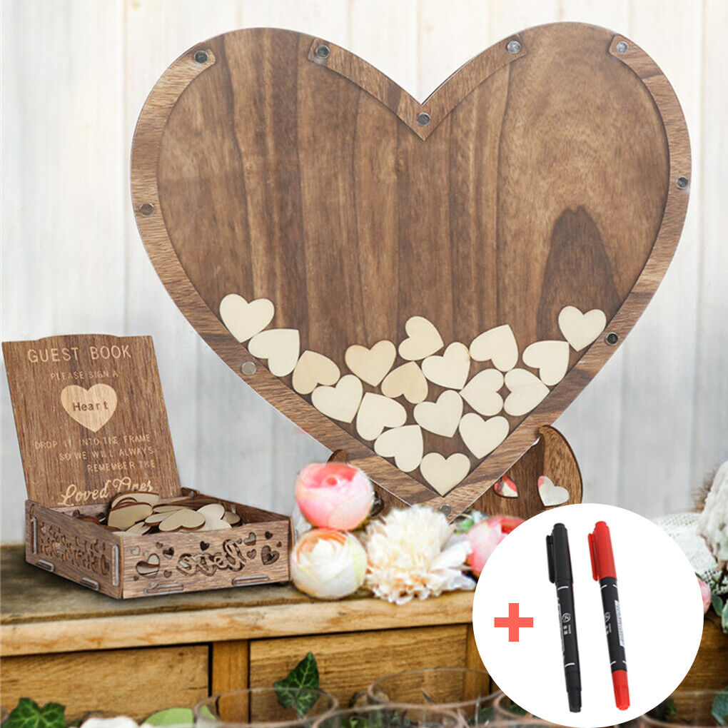 personalized-wedding-guest-book-88pcs-heart-drop-top-rustic-visitors-book-box