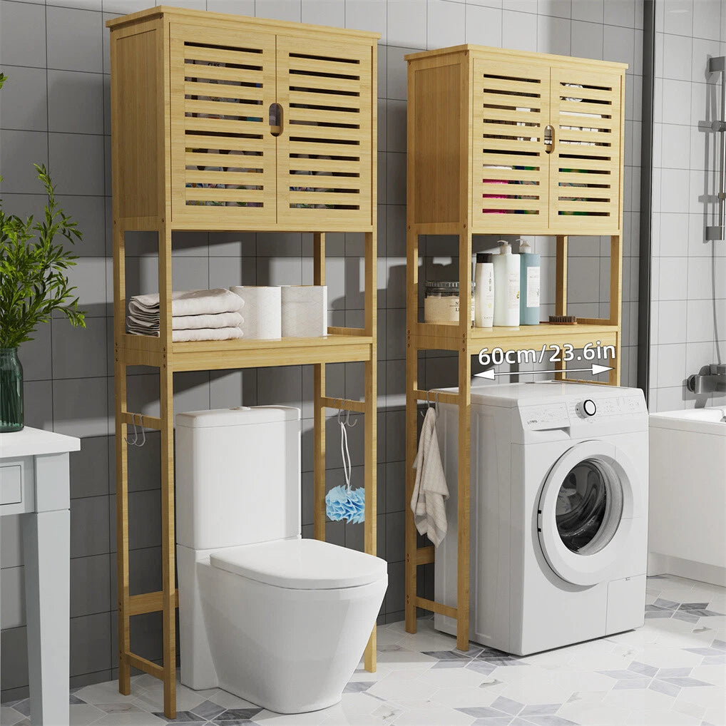 Bamboo Space-Saving Cabinet with Tower Rack for Over-the-Toilet Storage