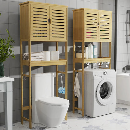 Bamboo Space-Saving Cabinet with Tower Rack for Over-the-Toilet Storage