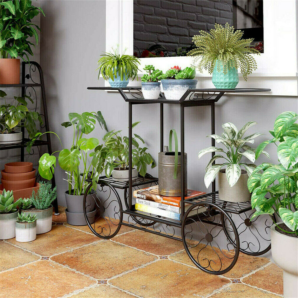 garden-cart-stand-flower-rack-display-home-flower-pot-plant-holder-thick-frame