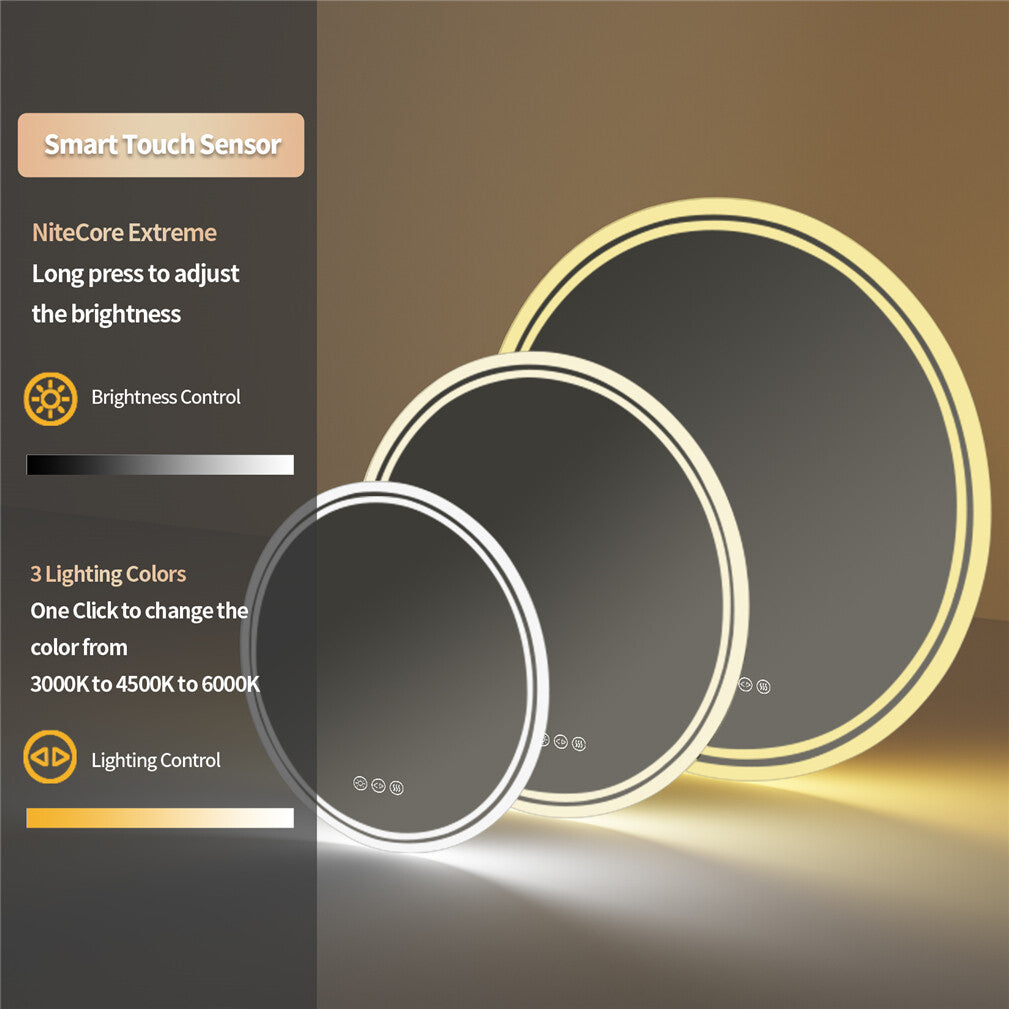 Large Round LED Bathroom Mirror Anti Fog Dimmable Vanity Mirror
