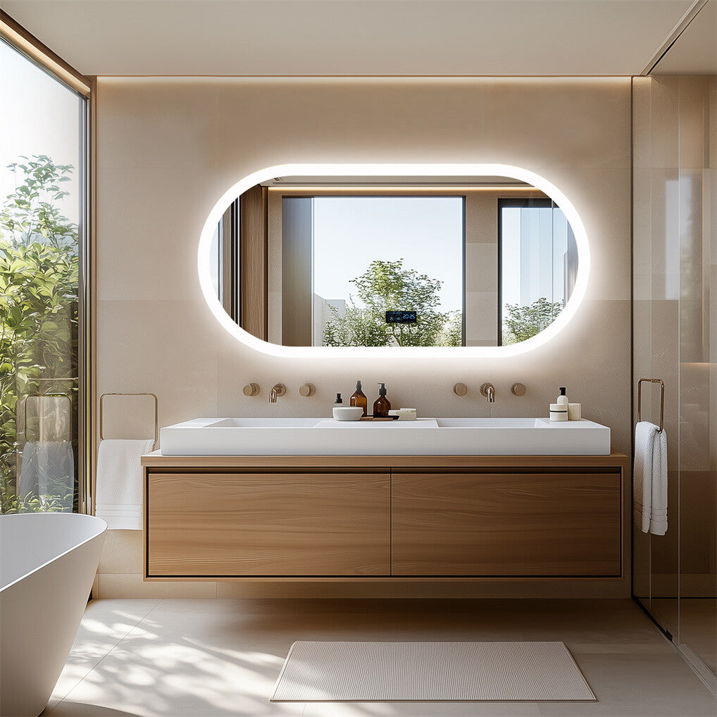 Silver Oval Bluetooth LED Bathroom Mirror