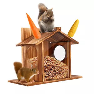 Wooden Wall Hanging Squirrel Feeder with Open Roof