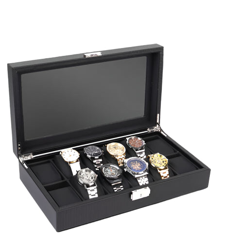 12-Slot Fiber Watch Box – Secure & Elegant Storage Case