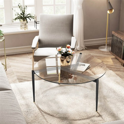 Brown Tinted Round Tempered Glass Coffee Table with Modern Metal Frame