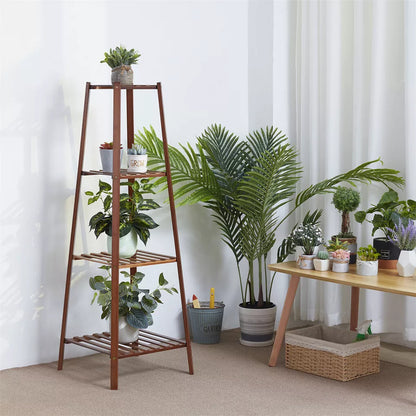 4-Tier Bamboo Plant Stand for Small Spaces