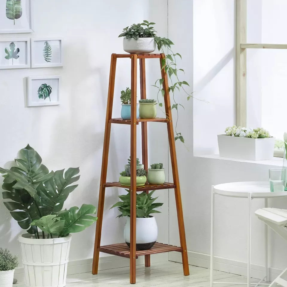 4-Tier Bamboo Plant Stand for Small Spaces