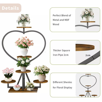 5-Tier Heart-Shaped Plant Stand – Outdoor Garden Rack