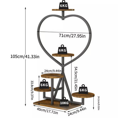 5-Tier Heart-Shaped Plant Stand – Outdoor Garden Rack