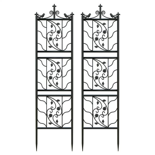 2pcs Thick Metal Garden Trellis – Bird & Leaf Climbing Support