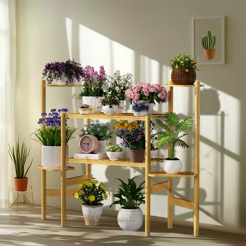 Modern 3-Tier Bamboo Corner Plant Stand