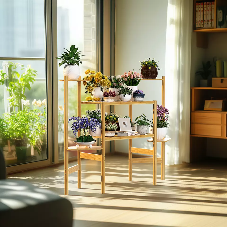 Modern 3-Tier Bamboo Corner Plant Stand