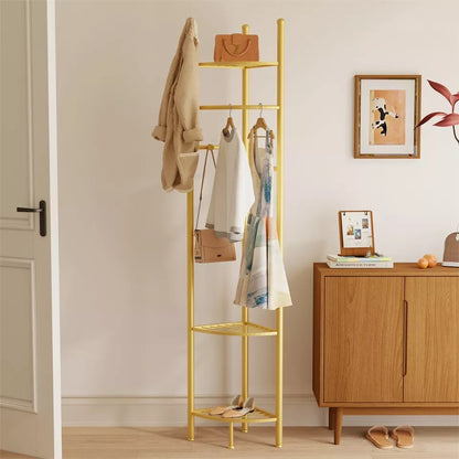 Freestanding Corner Coat Rack with Shelf & Hall Tree
