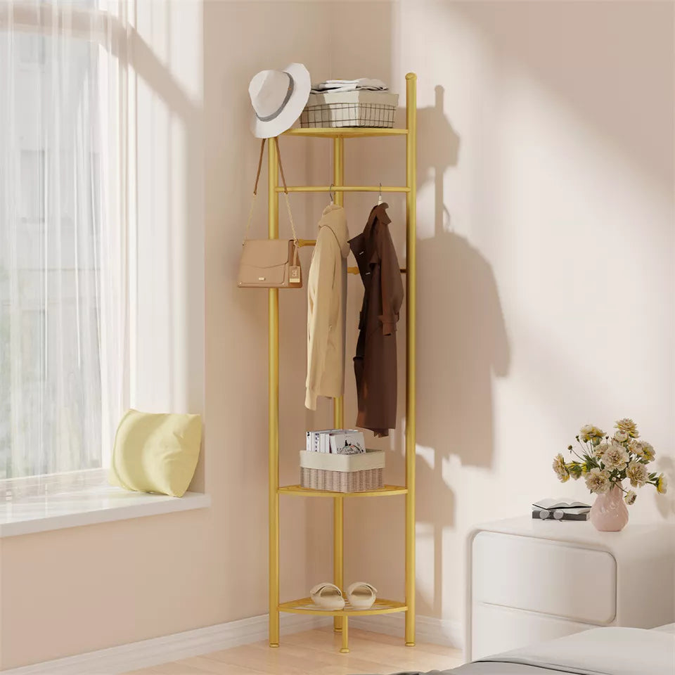 Freestanding Corner Coat Rack with Shelf & Hall Tree