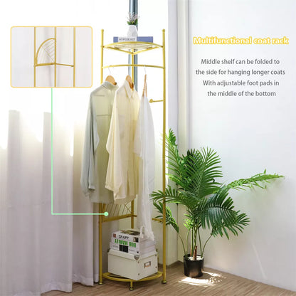 Freestanding Corner Coat Rack with Shelf & Hall Tree