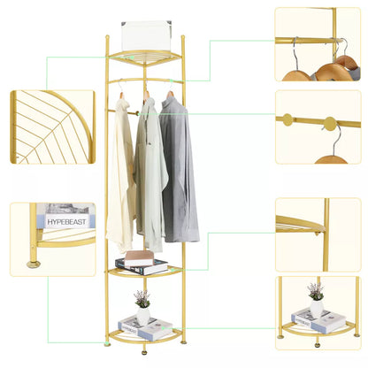 Freestanding Corner Coat Rack with Shelf & Hall Tree