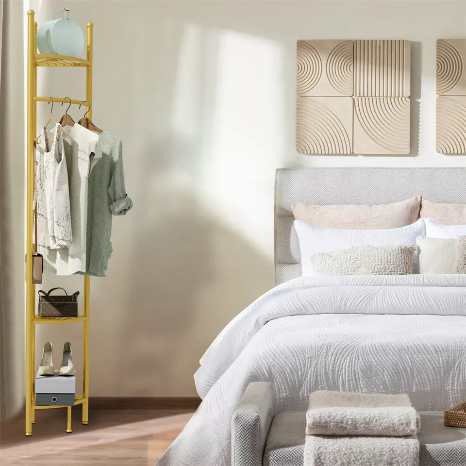 Freestanding Corner Coat Rack with Shelf & Hall Tree