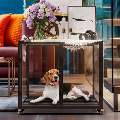 Rolling Dog Cage with Storage & Aluminum Frame