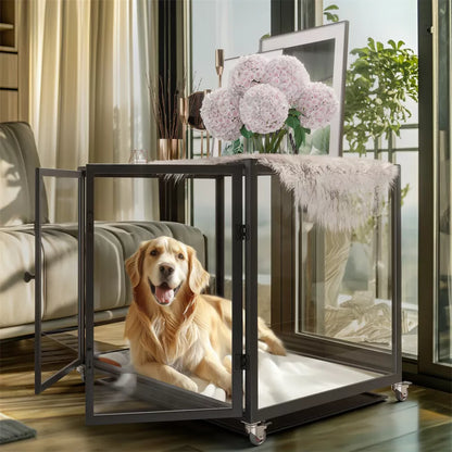 Rolling Dog Cage with Storage & Aluminum Frame