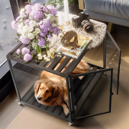 Rolling Dog Cage with Storage & Aluminum Frame