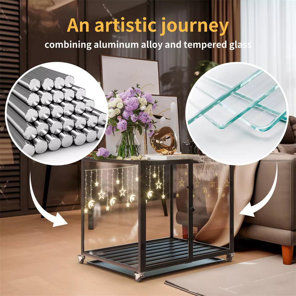 Rolling Dog Cage with Storage & Aluminum Frame