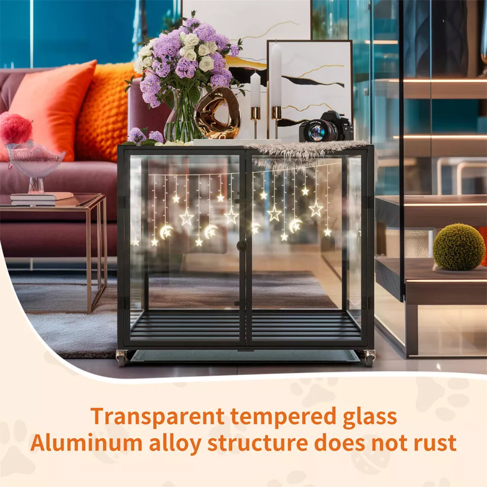 Rolling Dog Cage with Storage & Aluminum Frame