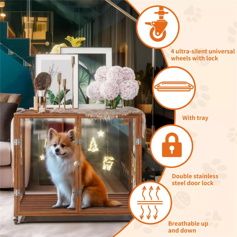Rolling Dog Cage with Storage & Aluminum Frame