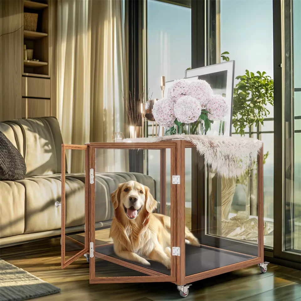 Ultra-Durable Transparent Dog Cage with Wheels