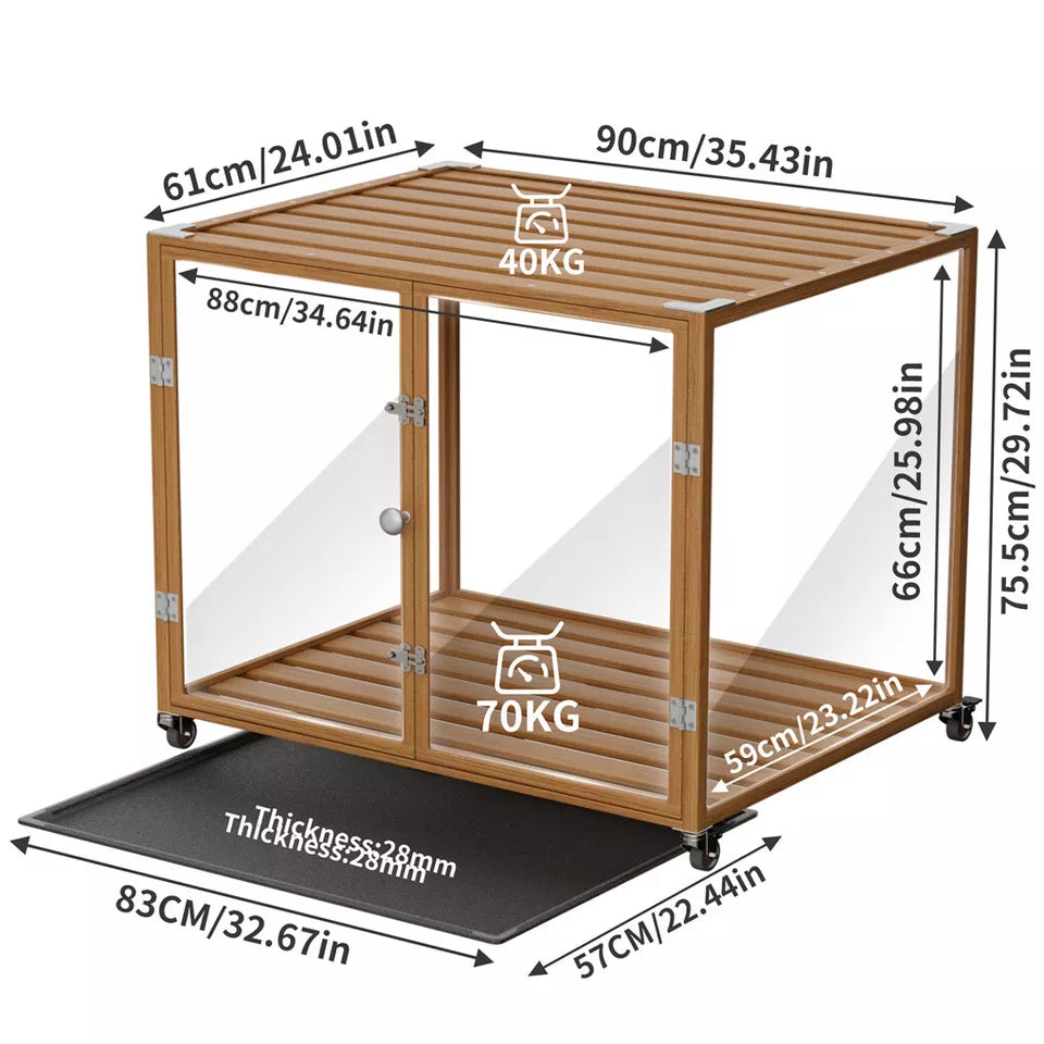Ultra-Durable Transparent Dog Cage with Wheels