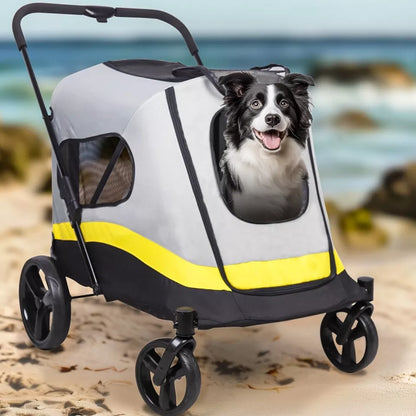 Large Dog Stroller – Foldable Pet Pushchair with Doors
