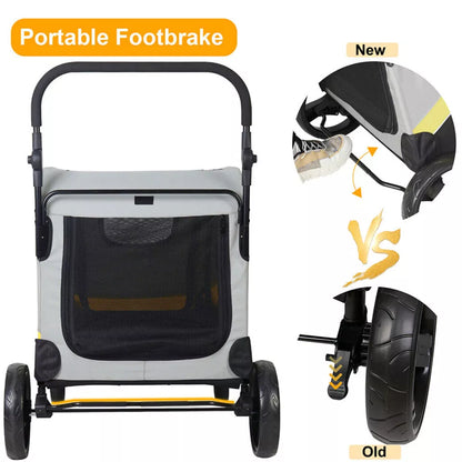 Large Dog Stroller – Foldable Pet Pushchair with Doors