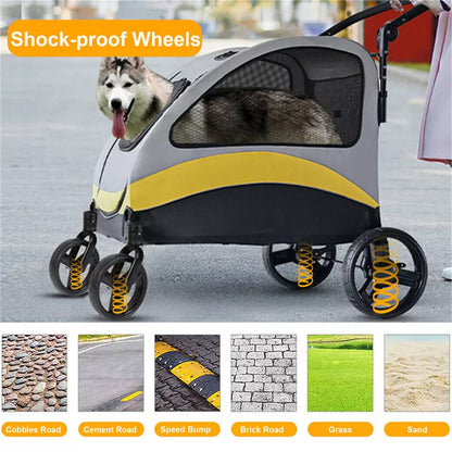 Large Dog Stroller – Foldable Pet Pushchair with Doors