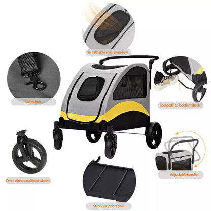 Large Dog Stroller – Foldable Pet Pushchair with Doors