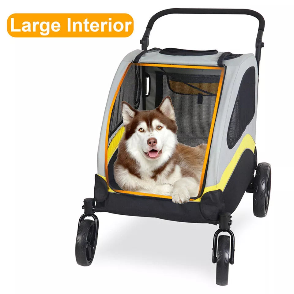 Large Dog Stroller – Foldable Pet Pushchair with Doors