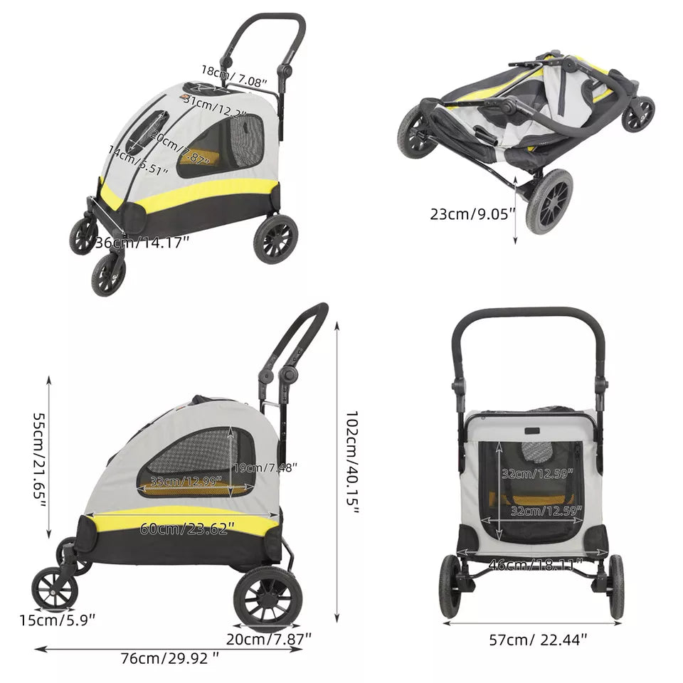 Large Dog Stroller – Foldable Pet Pushchair with Doors